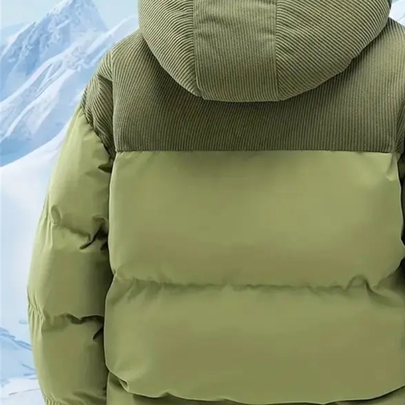 Men's Olive Green Puffer Jacket - Picture 2 of 3